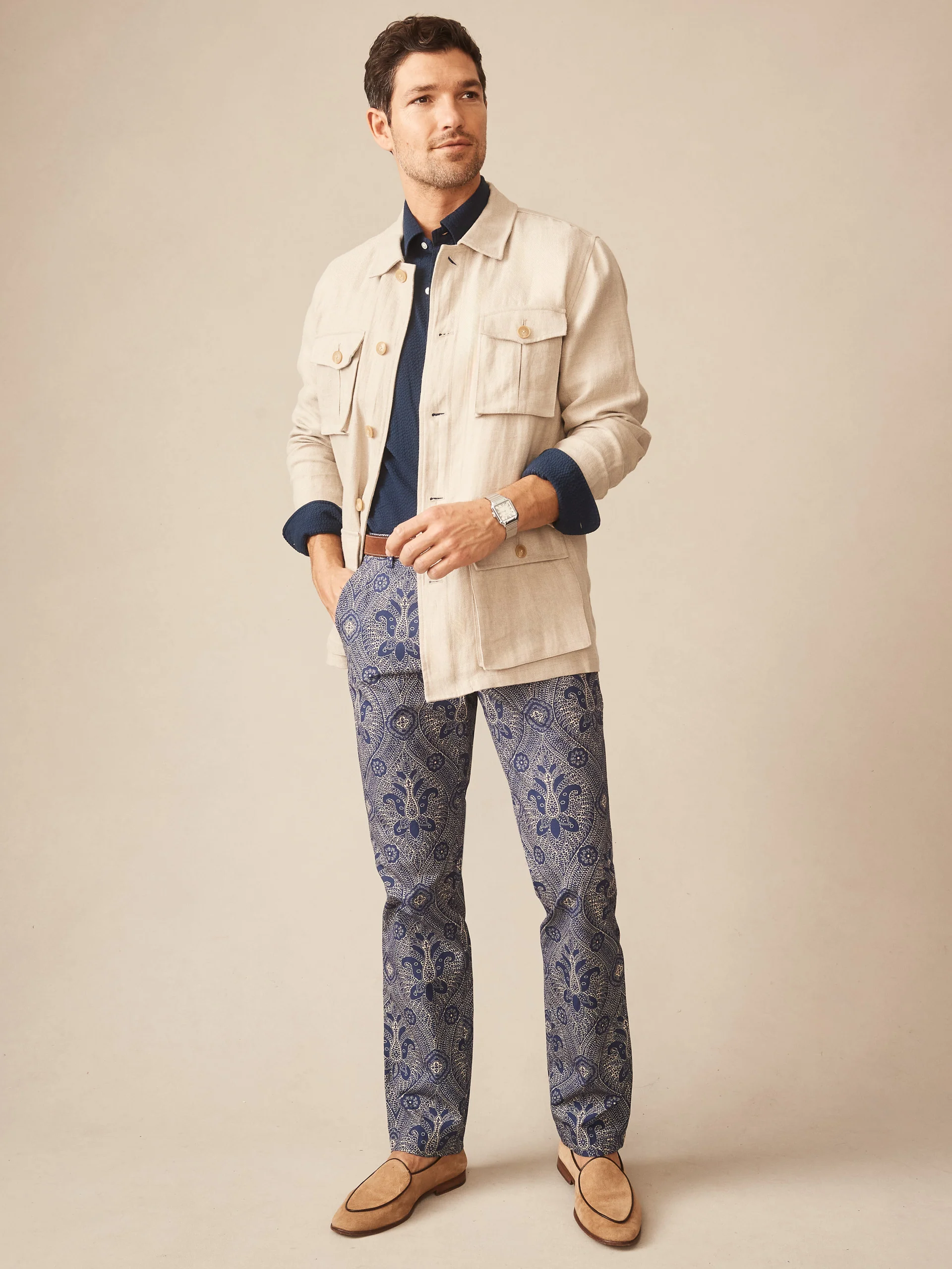 Aston Linen Safari Jacket in Herringbone - Image 3