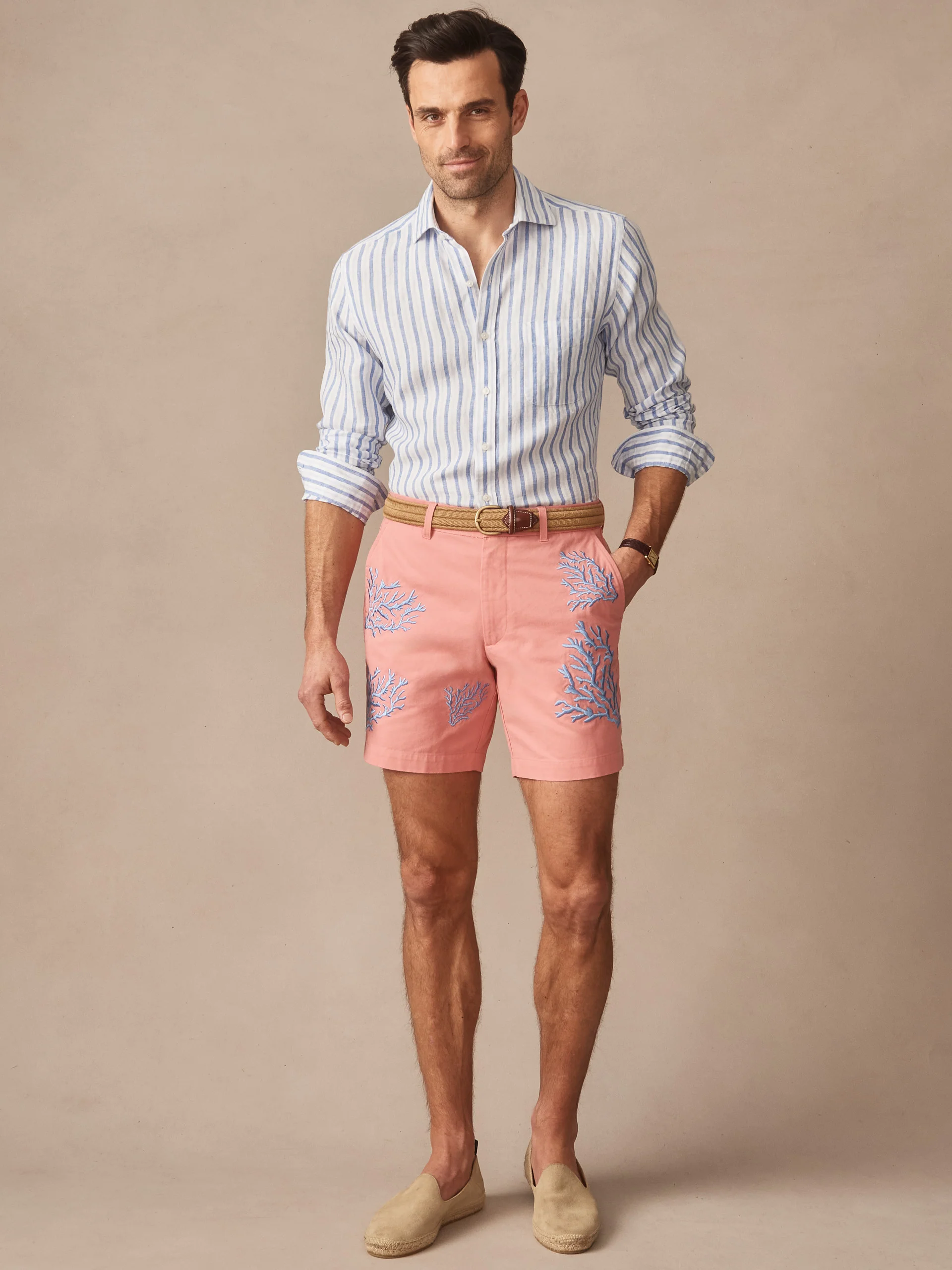Chatham Embroidered Shorts in Coral - Image 3