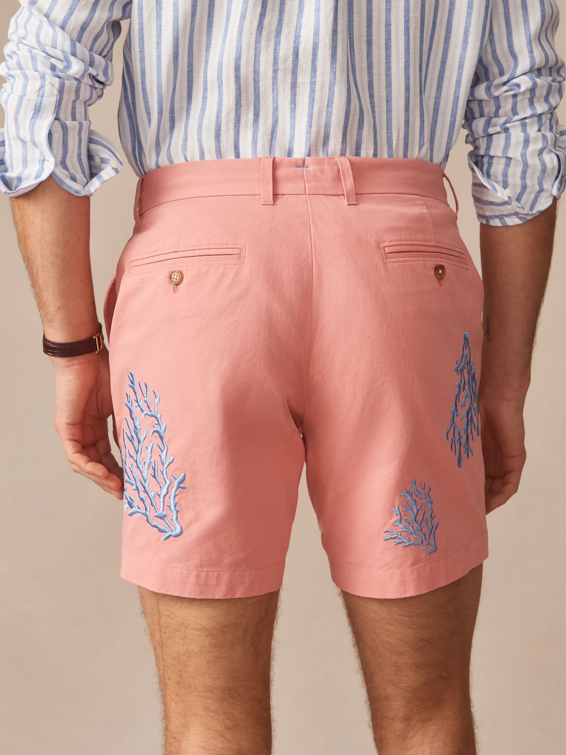 Chatham Embroidered Shorts in Coral - Image 4