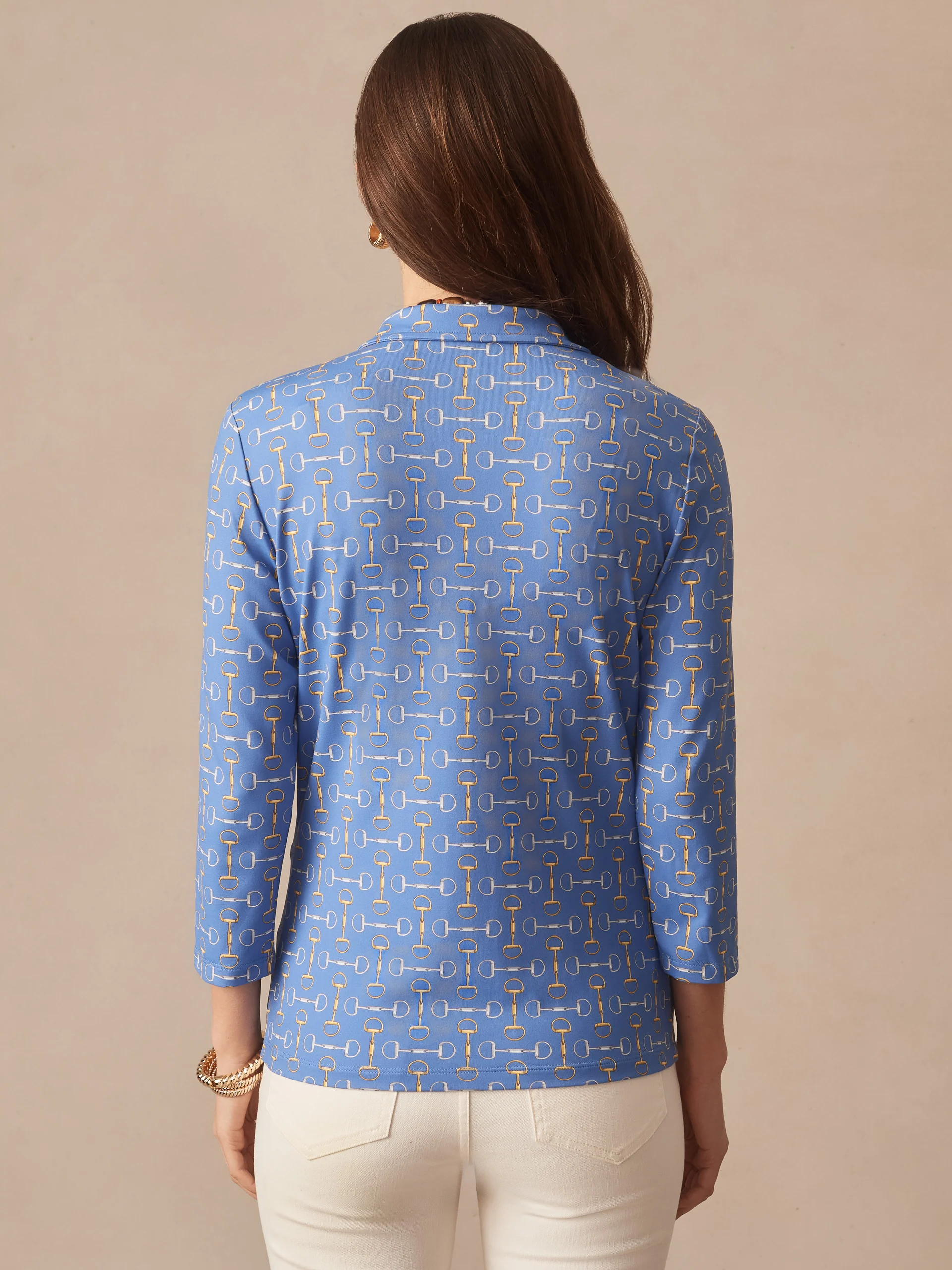 Court 3/4 Sleeve Polo in Dover Dressage Geo - Image 3