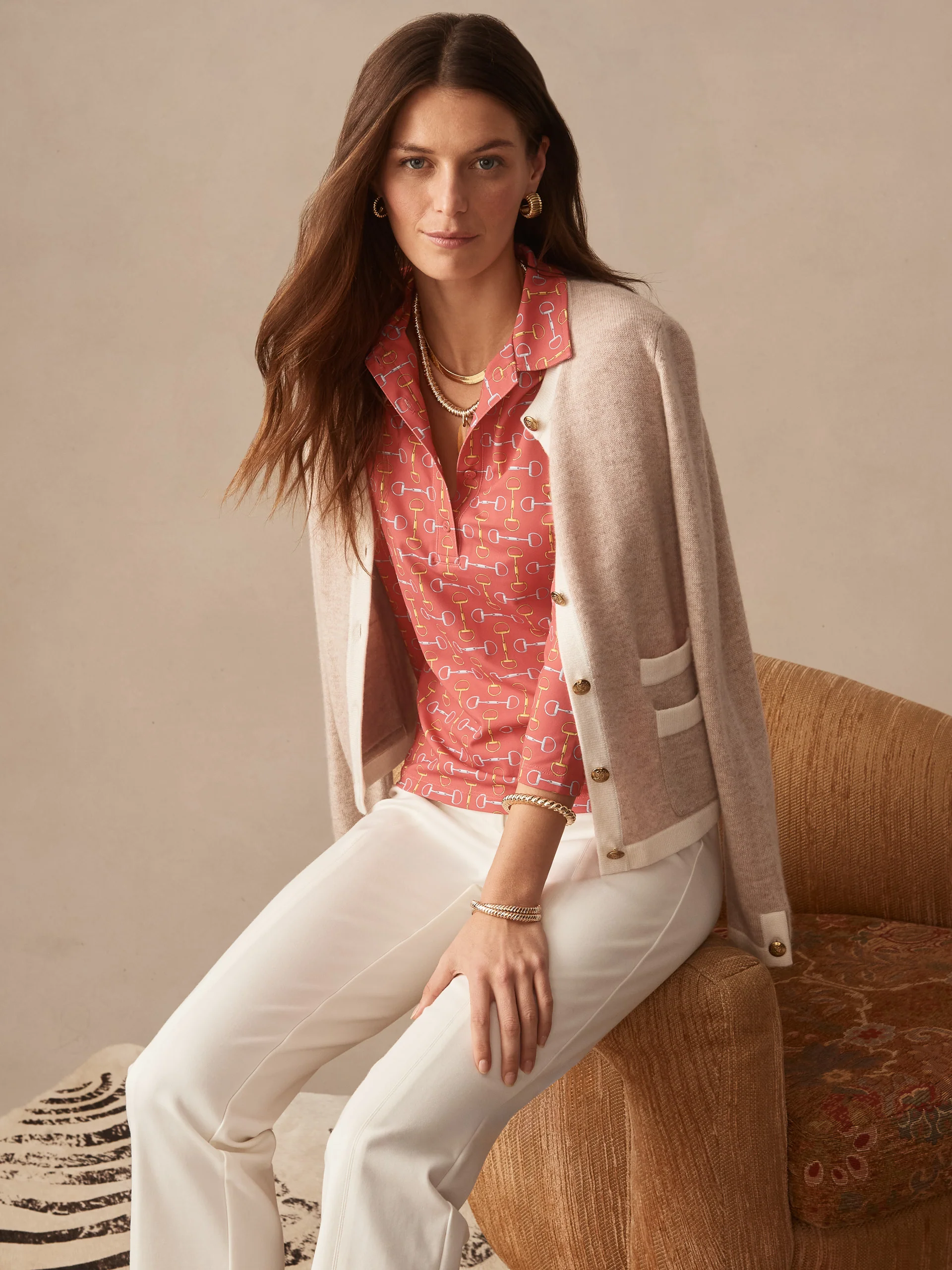 Court 3/4 Sleeve Polo in Dover Dressage Geo - Image 3