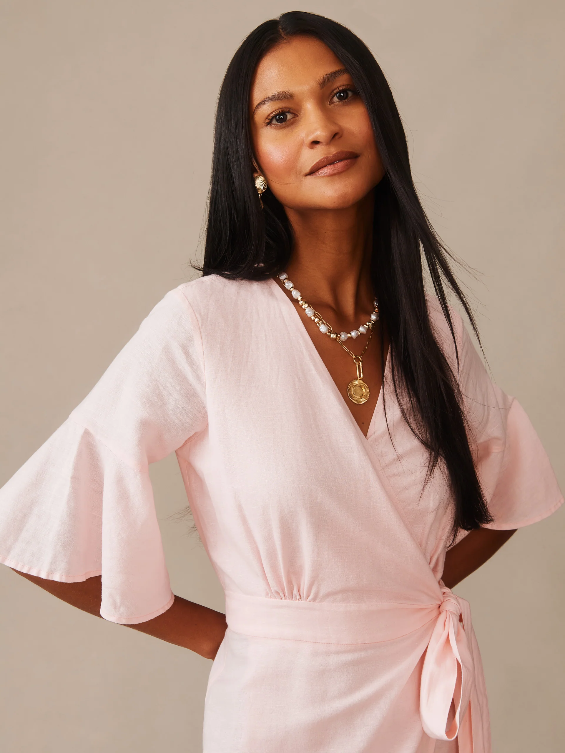 Emily Linen Blend Wrap Dress - Image 3