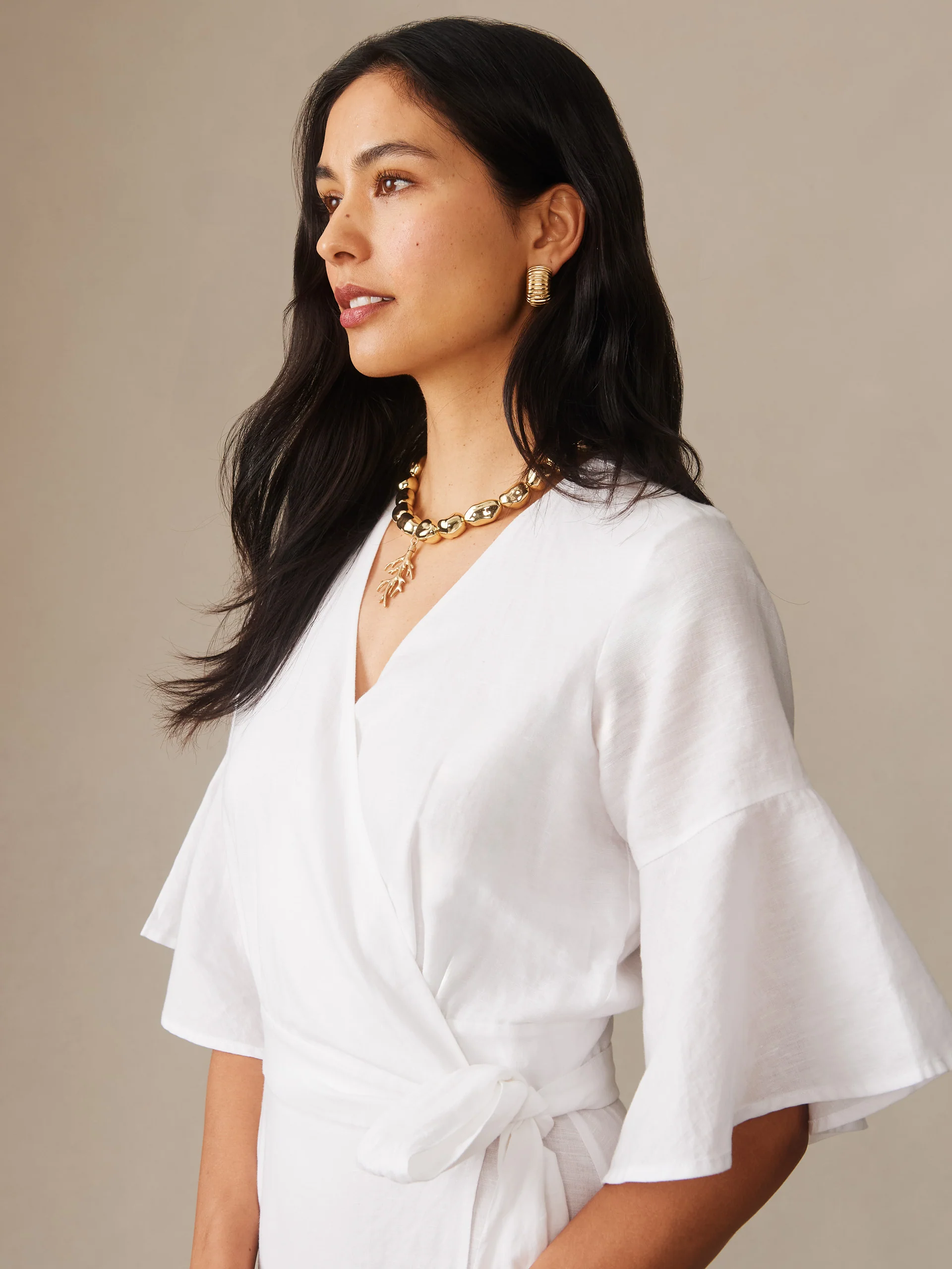 Emily Linen Blend Wrap Dress - Image 3
